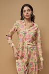 wildflower by krishna_Yellow French Crepe Print Florence Collar Neck Shirt With Pant _at_Aza_Fashions