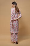 Shop_wildflower by krishna_White French Crepe Print Gul Stand Collar Kurta With Pant _at_Aza_Fashions