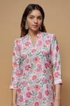 Buy_wildflower by krishna_White French Crepe Print Gul Stand Collar Kurta With Pant _Online_at_Aza_Fashions