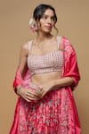 Buy_wildflower by krishna_Pink French Crepe Print Gullista Sweetheart Neck Lehenga Set_Online_at_Aza_Fashions