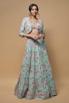 Buy_wildflower by krishna_Blue French Crepe Print Wildbloom Sweetheart Neck Jacket Lehenga Set _at_Aza_Fashions