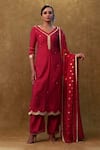 Buy_Merge Design_Red Kurta And Pant Silk Blend Embroidered Stone V Neck Sequin & Set _at_Aza_Fashions