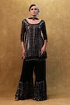 Buy_Merge Design_Black Kurta Georgette Embroidered Sequin Scoop And Pearl Work Flared Pant Set _at_Aza_Fashions