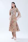 Shop_Preeti Jhawar_Beige Chiffon Embroidered Sequin Notched Floral Pattern Kurta And Pant Set _Online_at_Aza_Fashions