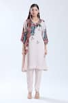 Buy_Preeti Jhawar_White Chiffon V Neck Floral Pattern Kurta And Pant Set 