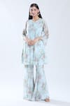 Buy_Preeti Jhawar_Blue Chiffon Lining Cotton Silk And Sequin Yoke Embroidered Kurta With Sharara _at_Aza_Fashions