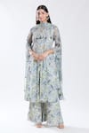 Buy_Preeti Jhawar_Blue Chiffon Lining Cotton Silk Print Macaw Notched And Embroidered Anarkali Set_at_Aza_Fashions