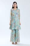 Preeti Jhawar_Blue Chiffon Lining Cotton Silk And Sequin Yoke Embroidered Kurta With Sharara _Online_at_Aza_Fashions