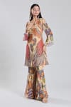 Buy_Preeti Jhawar_Orange Chiffon Lining Cotton Silk Print Tuscan Embroidered Kurta With Sharara _Online_at_Aza_Fashions