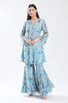 Buy_Preeti Jhawar_Blue Chiffon Lining Cotton Silk Print Macaw Embroidered Kurta With Sharara _at_Aza_Fashions