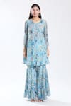 Preeti Jhawar_Blue Chiffon Lining Cotton Silk Print Macaw Embroidered Kurta With Sharara _Online_at_Aza_Fashions