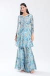 Buy_Preeti Jhawar_Blue Chiffon Lining Cotton Silk Print Macaw Embroidered Kurta With Sharara _Online_at_Aza_Fashions