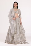 Buy_Abhinav Mishra_Silver Tissue Embellished Mirror Sweetheart Neck Work Bridal Lehenga Set_at_Aza_Fashions