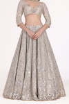 Abhinav Mishra_Silver Tissue Embellished Mirror Sweetheart Neck Work Lehenga Set _Online_at_Aza_Fashions