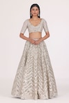 Abhinav Mishra_Silver Tissue Embellished Mirror Linear Chevron Pattern Bridal Lehenga Set _Online_at_Aza_Fashions