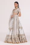 Buy_Abhinav Mishra_Silver Blouse Net Embellished Mirror Cutwork Floral Bridal Lehenga Set_at_Aza_Fashions