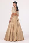 Shop_Abhinav Mishra_Gold Blouse Net Embellished Mirror Scallop V Neck Stripe Bridal Lehenga Set_at_Aza_Fashions