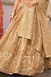 Buy_Abhinav Mishra_Gold Blouse Net Embellished Mirror V Neck Gota Work Bridal Lehenga Set_Online_at_Aza_Fashions
