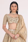 Abhinav Mishra_Gold Blouse Net Embellished Mirror V Neck Zari Bridal Lehenga Set_at_Aza_Fashions