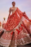 Buy_Abhinav Mishra_Orange Blouse And Lehenga Chanderi Embroidery Mirror V Neck Floral Bridal Set_at_Aza_Fashions