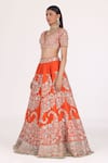 Abhinav Mishra_Orange Blouse And Lehenga Chanderi Embroidery Mirror V Neck Floral Bridal Set_Online_at_Aza_Fashions