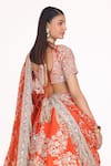 Buy_Abhinav Mishra_Orange Blouse And Lehenga Chanderi Embroidery Mirror V Neck Floral Bridal Set