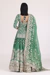 Abhinav Mishra_Emerald Green Kurta And Lehenga Chanderi Embellished Mirror Leaf Floral Set_Online_at_Aza_Fashions