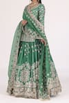 Buy_Abhinav Mishra_Emerald Green Kurta And Lehenga Chanderi Embellished Mirror Leaf Floral Set