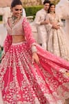 Abhinav Mishra_Fuchsia Blouse And Lehenga Chanderi Embroidery Mirror V Neck Bridal Set_Online_at_Aza_Fashions