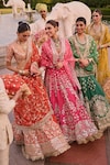 Buy_Abhinav Mishra_Fuchsia Blouse And Lehenga Chanderi Embroidery Mirror V Neck Bridal Set_Online_at_Aza_Fashions