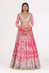 Abhinav Mishra_Fuchsia Blouse And Lehenga Chanderi Embroidery Mirror V Neck Bridal Set_at_Aza_Fashions