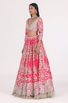 Buy_Abhinav Mishra_Fuchsia Blouse And Lehenga Chanderi Embroidery Mirror V Neck Bridal Set