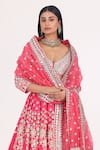 Shop_Abhinav Mishra_Fuchsia Blouse And Lehenga Chanderi Embroidery Mirror V Neck Bridal Set