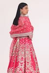 Buy_Abhinav Mishra_Fuchsia Blouse And Lehenga Chanderi Embroidery Mirror V Neck Bridal Set_Online