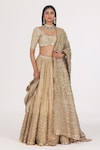 Buy_Abhinav Mishra_Gold Blouse Net Embellished Mirror Cutwork Bridal Lehenga Set_at_Aza_Fashions