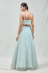 Shop_Meenagurnam_Blue Net Embroidery, Zari V-neck Checkered Lehenga Set _at_Aza_Fashions