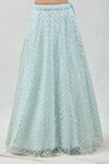 Meenagurnam_Blue Net Embroidery, Zari V-neck Checkered Lehenga Set _Online_at_Aza_Fashions