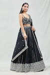 Shop Meenagurnam Black Net, Georgette Sequins Sweetheart Neck Embroidered Lehenga Set Online at Aza Fashions Shop_Meenagurnam_Black Net, Georgette Sequins Sweetheart Neck Embroidered Lehenga Set _Online_at_Aza_Fashions