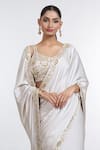 MeenaGurnam_Ivory Saree Armani Satin Embroidered Sequin Sweetheart And Bead Work Border Set _at_Aza_Fashions