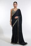 Buy Meenagurnam Black Silk, Net Beads, Sequins Armani Satin Embroidered Border Saree With Blouse Buy_Meenagurnam_Black Silk, Net Beads, Sequins Armani Satin Embroidered Border Saree With Blouse