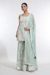 Buy_Meenagurnam_Green Georgette, Net Sequins, Embroidery Scoop Neck Floral Kurta Sharara Set _at_Aza_Fashions