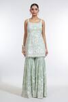 Meenagurnam_Green Georgette, Net Sequins, Embroidery Scoop Neck Floral Kurta Sharara Set _Online_at_Aza_Fashions
