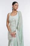 Meenagurnam_Green Georgette, Net Sequins, Embroidery Scoop Neck Floral Kurta Sharara Set _at_Aza_Fashions