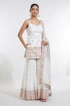 Buy_MeenaGurnam_Ivory Kurta And Sharara Georgette Embroidered Resham Leaf Jaal Work Set _at_Aza_Fashions