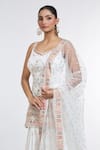MeenaGurnam_Ivory Kurta And Sharara Georgette Embroidered Resham Leaf Jaal Work Set _at_Aza_Fashions