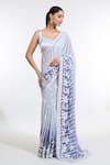 MeenaGurnam_Grey Saree Georgette Embroidered Sequin Scoop Ombre With Blouse _Online_at_Aza_Fashions