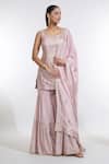 Buy_Meenagurnam_Pink Chiffon Sequins Keyhole Neck Paisley Bloom Embroidered Kurti Sharara Set _at_Aza_Fashions