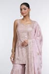 Meenagurnam_Pink Chiffon Sequins Keyhole Neck Paisley Bloom Embroidered Kurti Sharara Set _at_Aza_Fashions