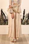 Buy_Nayna Kapoor_Ivory Georgette Embroidered Peacock Top Scallop Desert Breeze Cape Pant Set_Online_at_Aza_Fashions