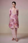 Dressfolk_Purple Linen Cotton Digital Printed Abstract Round Kurta And Pant Set _Online_at_Aza_Fashions